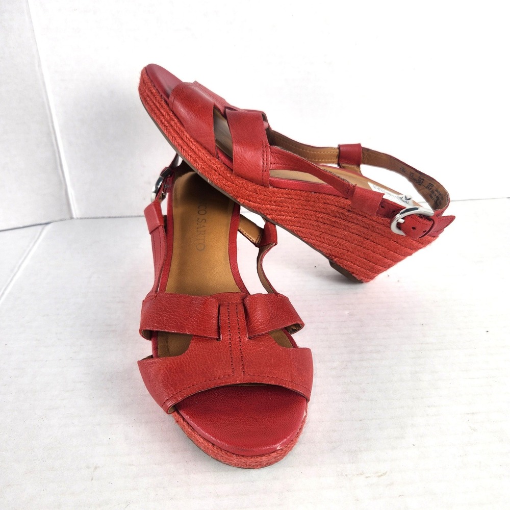 Franco Sarto Red Leather Espadrille Wedge Sandals Slingback Size 7.5 M